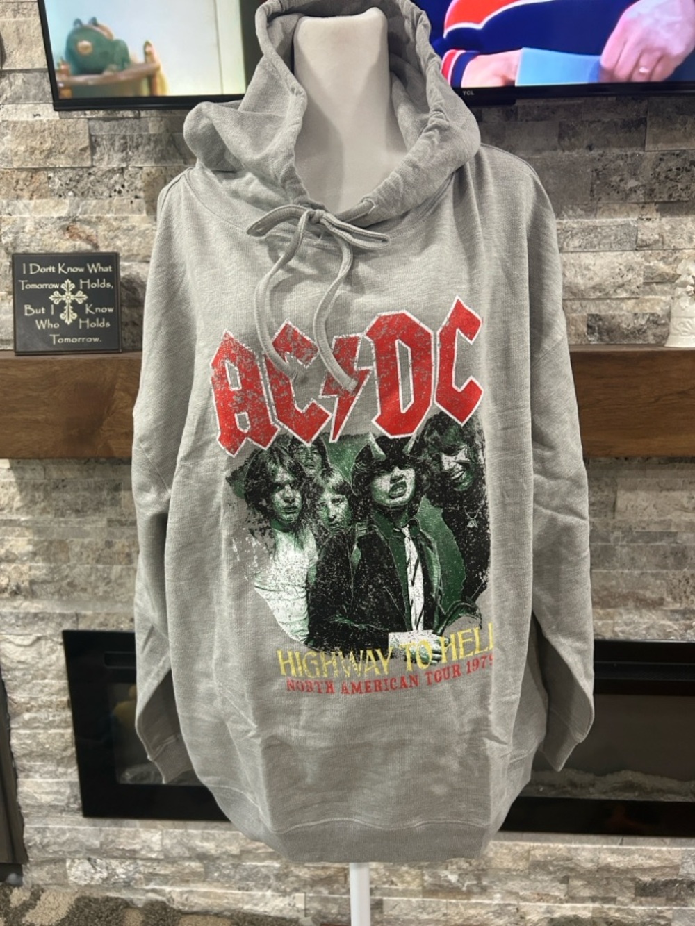 AC/DC Gray Hoodie with Red Logo and Multicolor Band Graphic New size Small